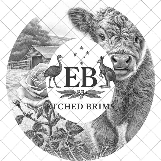 Highland Cow & Roses Wide Brim Hat Template, Burned Hat PNG, Pyrography Hat Design, Hat Burning Design, Laser Hat Design, EB861