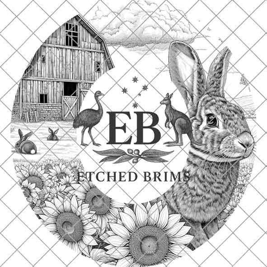 Rabbit & Sunflowers 2, Hat Burning Template, Hat Burning Stencil, Hat Laser Engraving Design, Wide Brim Hat, Printable Hat Template, EB571