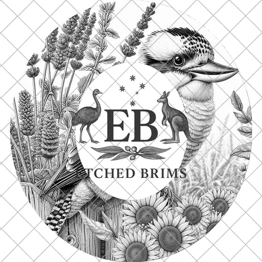 Australian Kookaburra Hat Engraving, Sunflowers, Lavender, Laser Burning Design, Wide Brim Fedora, PDF & PNG File, EB1098