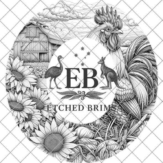 Rooster & Sunflowers 2, Farm Rooster Design, Laser Hat Burning Design, Digital Download PNG, Hat Burning Template, Wide Brim Hat File, EB193