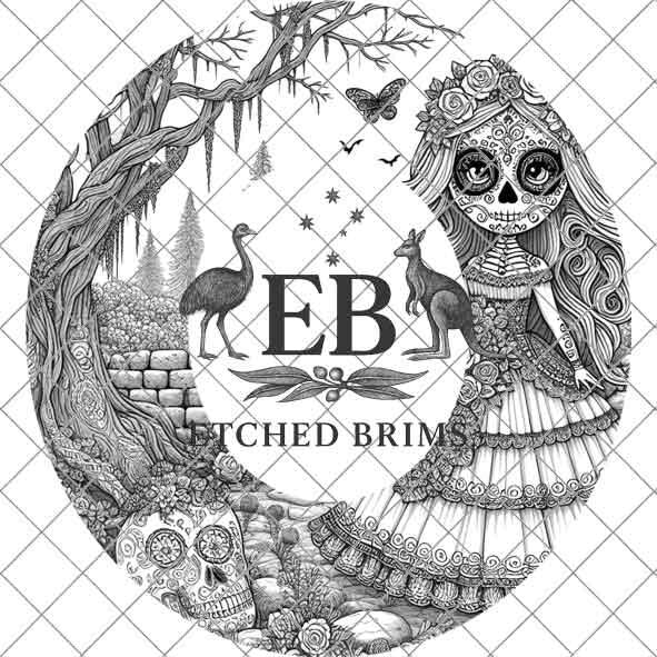 Sugar Skull 3 Hat Engraving Design, Laser Brim Template, Day of the Dead, Western Hat File, Cowgirl Brim Design, Day of the Dead Design EB64