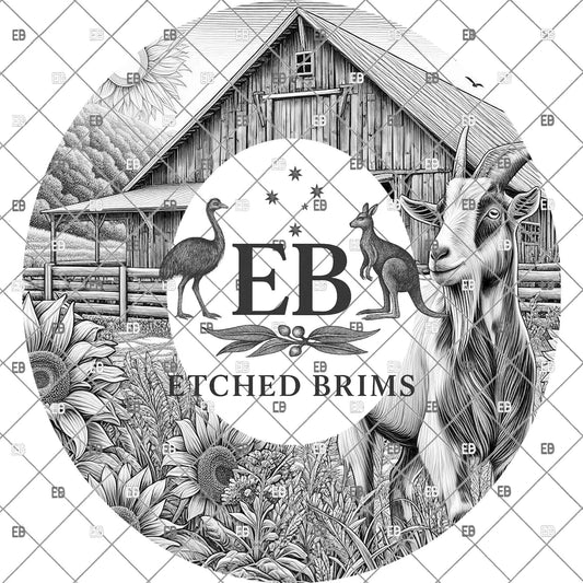 Boer Goat and Sunflowers, Hat Burning Design, Engraving Stencil, Laser Design for Wide Brim Hat, Printable Hat Template, EB1215