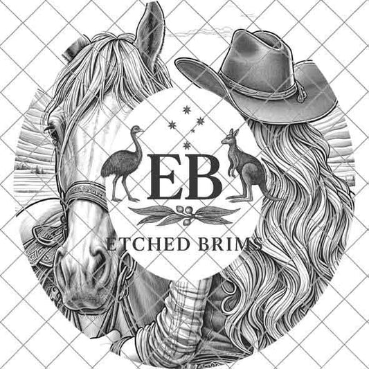Cowgirl Horse 2 Hat Burning Design, Digital Download PNG, PDF, Hat Burning Template, Hat Laser Engraving Design, Printable Stencil, EB538