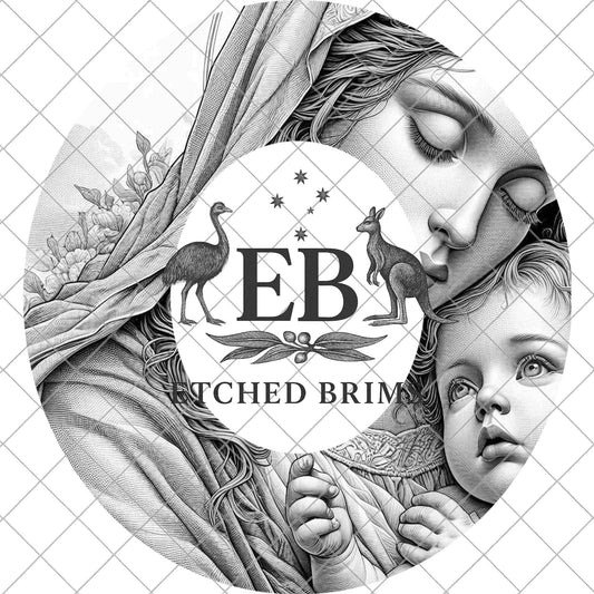 Virgin Mary with Baby Jesus, Hat Engraving Template, Holy Mother Love, Laser Etching Design for Wide Brim Fedora, EB904
