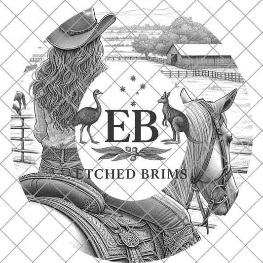 Cowgirl Horse 8, Laser Hat Burning Design, Digital Download PNG, Hat Burning Template, Hat Laser Engraving Design, Wide Brim Hat File EB216