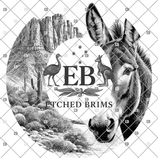 Mule Western Desert Hat Engraving Template | Wide Brim Hat Burning Stencil, Cowboy Hat Laser Design, EB1199