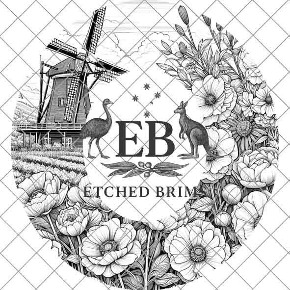 Hat Burning Design, Windmill & Wildflowers, PNG, PDF, Hat Burning Template, Cowgirl Hat, Laser Engraving, Wide Brim Hat Design, EB369