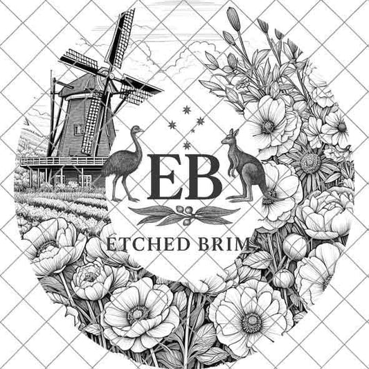 Hat Burning Design, Windmill & Wildflowers, PNG, PDF, Hat Burning Template, Cowgirl Hat, Laser Engraving, Wide Brim Hat Design, EB369