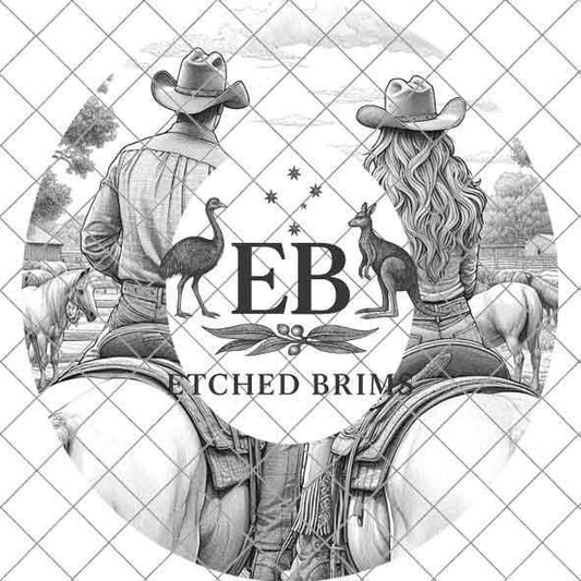 Cowgirl Cowboy 1, Laser Hat Burning Design, Digital Download PNG, Hat Burning Template, Hat Laser Engraving Design, Horse Hat File EB230