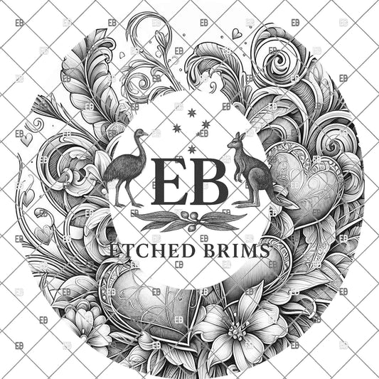 Hearts & Flowers Valentine, Hat Engraving Design, Digital Download PNG, Wide Brim Hat Template, EB1125