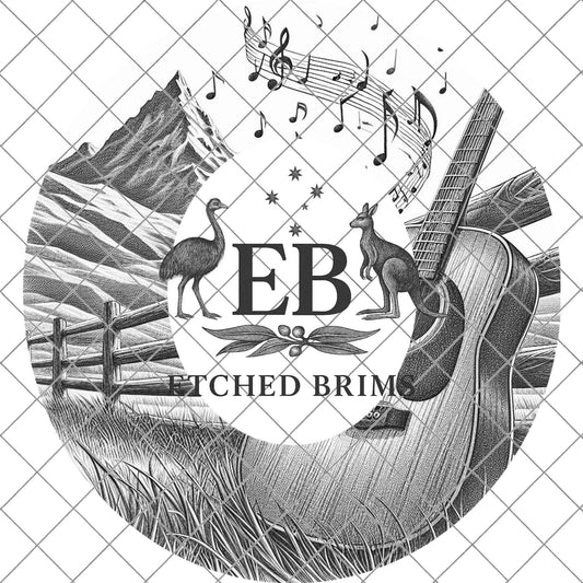Country Music Guitar Mountains 3, Hat Burning Design, Wide Brim Hat Burning Template, Laser Hat Engraving Template, Printable Stencil, EB771