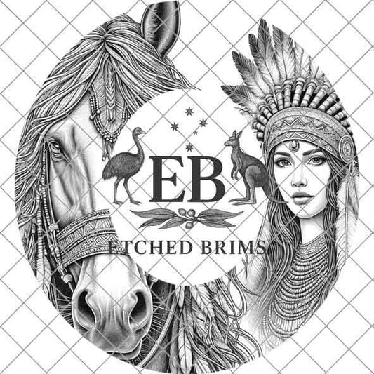 Indian Horse & Woman 1, Laser Hat Burning Design, Digital Download PNG, Hat Burning Template, Hat Laser Engraving Design, Hat File EB107