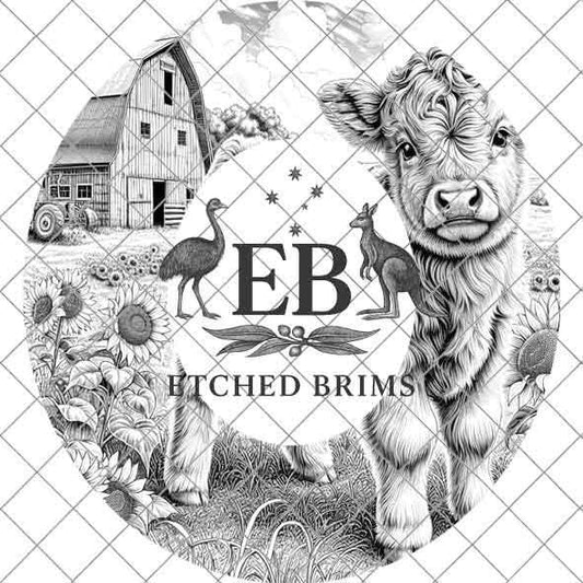 Highland Cow #7, Laser Hat Burning Design, Digital Download PNG, Hat Burning Template, Hat Laser Engraving Design, Wide Brim Hat File, EB51