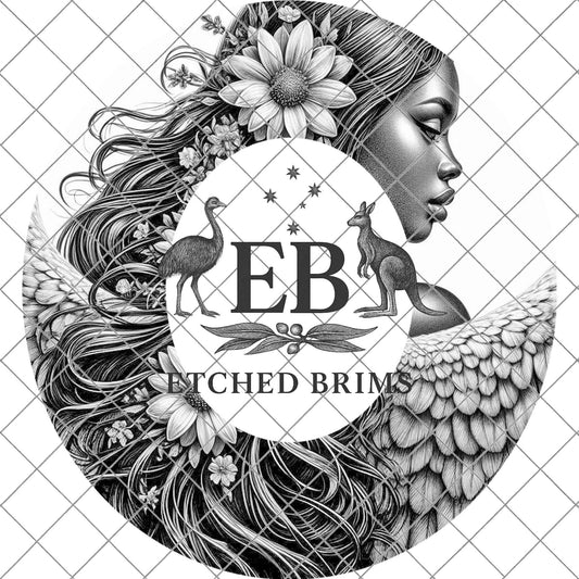 Angel Woman Wings, Hat Burning Design, Wide Brim Hat Template, Burned Hat PNG, Pyrography, Hat Design Pattern, EB816