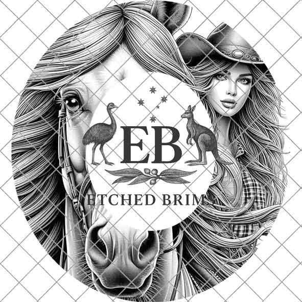 Cowgirl Horse 6, Laser Hat Burning Design, Digital Download PNG, Hat Burning Template, Hat Laser Engraving Design, Wide Brim Hat File EB226