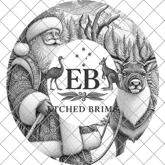 Santa & Reindeer Christmas, Hat Burning Design, Festive Digital Download, Hat Burning Template, Wide Brim Hat Design, Hat Stencil, EB672