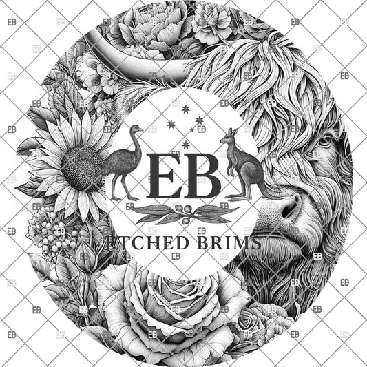 Highland Cow Floral, Hat Burning Design, Rose and Sunflowers, Laser Engraving, Wide Brim Fedora Hat, EB1138