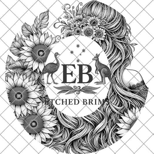 Girl and Sunflowers 1 Hat Burning Design, Digital Download PDF & PDF Hand Burning, Wide Brim Hat, Printable Hat Stencil, EB624