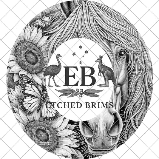 Horse & Sunflowers Hat Design, Rustic Template, Wide Brim Fedora Engraving, Digital Laser Hat Burning Pattern, Hat Burning Stencil, EB1068