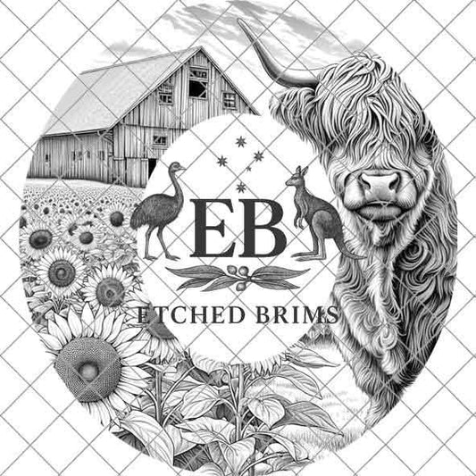 Highland Cow 12, Laser Hat Burning Design, Digital Download PNG, Hat Burning Template, Hat Laser Engraving Design, Wide Brim Hat File, EB239