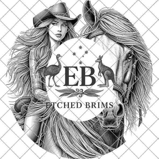 Cowgirl Horse 4, Laser Hat Burning Design, Digital Download PNG, Hat Burning Template, Hat Laser Engraving Design, Wide Brim Hat File EB225