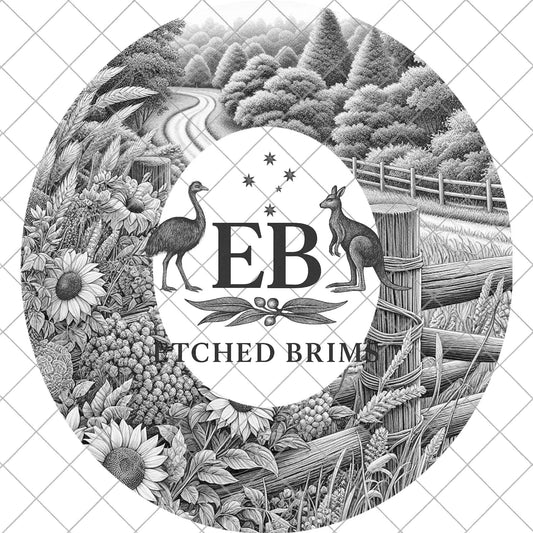 Country Road and Wildflowers, Hat Burning Design, Digital Download PNG, Wide Brim FedoraTemplate, Laser Engraving Design, EB1103