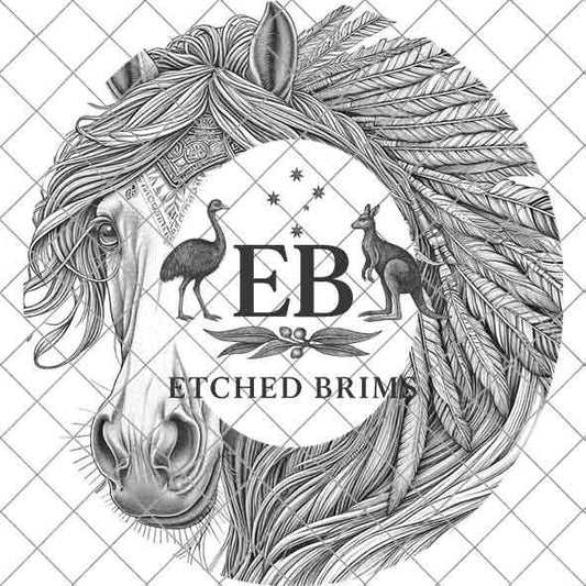 Indian Horse & Feathers 18, Laser Hat Burning Design, Digital Download PNG, Hat Burning Template, Hat Laser Engraving Design Hat File, EB104