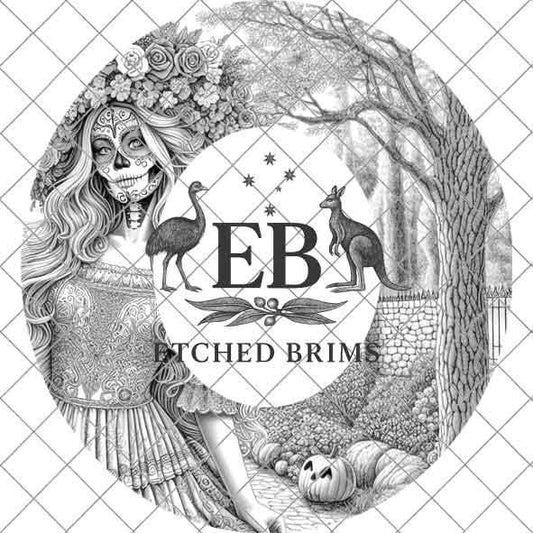 Sugar Skull Hat Premium Engraving Design, Laser Brim Template, Day of the Dead, Western Hat File, Cowgirl Brim Design, Digital Download EB65