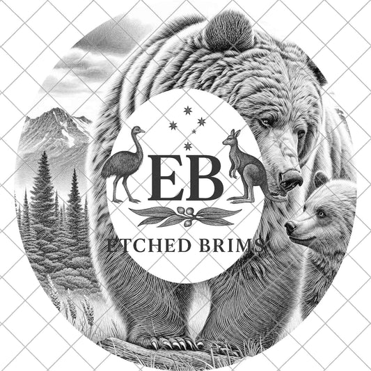 Grizzly Bear & Cub, Hat Burning Design, Wide Brim Hat Template, Hat Laser Engraving Design, Digital Download PNG, EB880