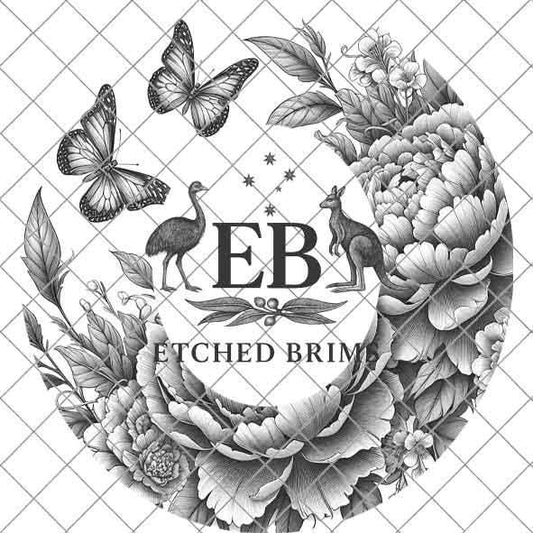 Peonies Flowers & Butterflies 6, Hat Burning Design, Hat Burning Stencil, Hat Burning Template, Hat Laser Engraving Design, Hat File EB450
