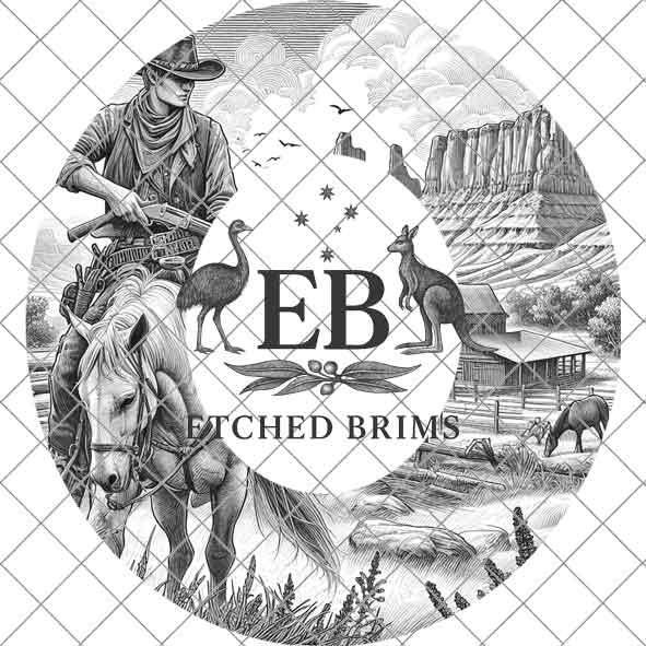 Cowboy & Horse 13 Hat Engraving, Western Brim PNG Template, Digital Laser Design Wide Brim Faux Suede Hat, Boho,Laser Hat Burning File EB169