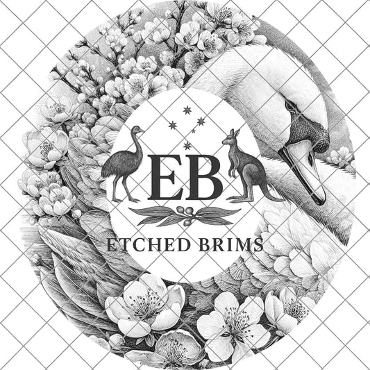Swan and Flowers, Laser Engraving, Hat Burning Design, Wide Brim Hat Template, Hat Burning PNG Pattern, Hat Burning Stencil, EB783