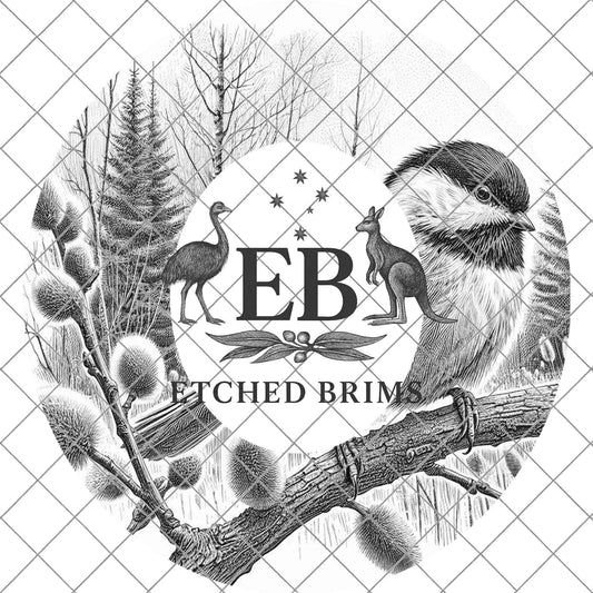 Chickadee Bird, Hat Burning Design for Wide Brim Hats. PNG for Laser Engraving and PDF Burning Stencil for Hand Burning, EB744