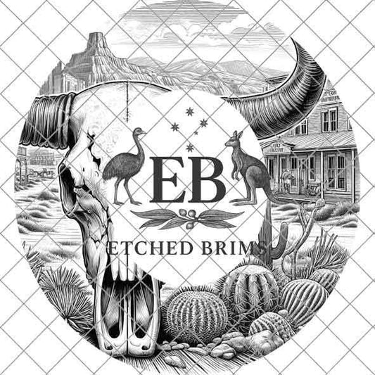 Longhorn Skull Western 4, Western Brim PNG Template, Digital Laser Burn Design for Wide Brim Faux Suede Hats, Laser Hat Burning File EB198