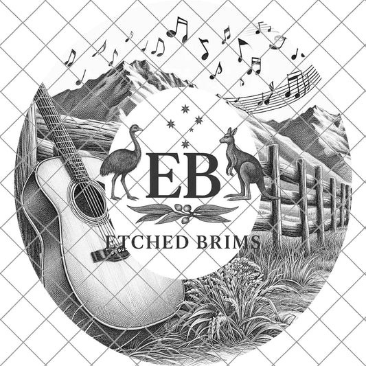 Country Music Guitar Mountains 1, Hat Burning Design, Wide Brim Hat Burning Template, Laser Hat Engraving Template, Printable Stencil, EB769