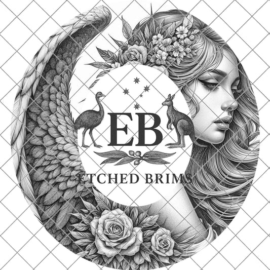 Angel Woman Wings, Hat Burning Design, Wide Brim Hat Template, Burned Hat PNG, Pyrography, Hat Design Pattern, EB796