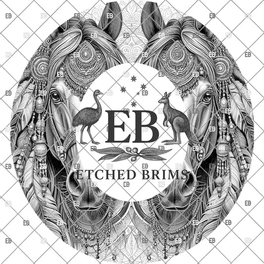 Indian Horses, Hat Burning Designs, Digital Download PNG, Native American Laser Engraving Design, Wide Brim Hat File EB1170