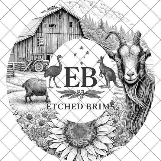 Goat and Sunflowers 1, Hat Burning Template, Hat Burning Stencil, Hat Laser Engraving Design, Wide Brim Hat, Printable Hat Template, EB561