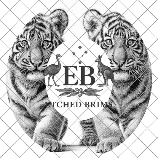 Tiger Cubs, Hat Burning Design, Hat Engraving Template, Wide Brim Hat Pattern, Templates Hat Burning PNG, Laser Engraving Stencil, EB786