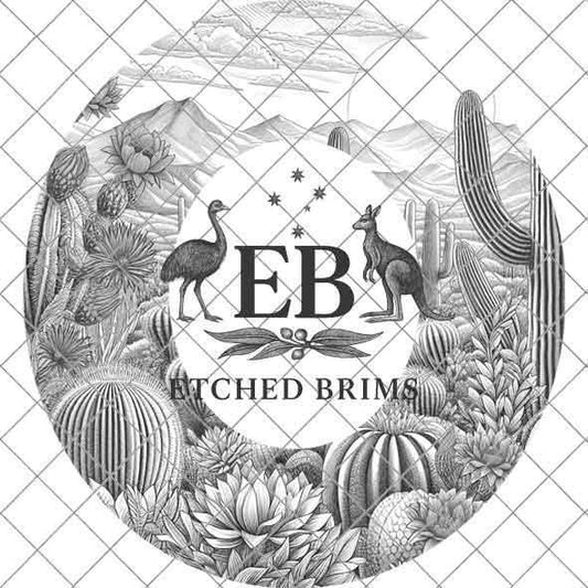 Cactus Desert Hat Design 4, Western Cactus Design, Faux Suede Wide Brim Hat with Laser Burned Brim, Boho Cowboy Style, Laser File EB286