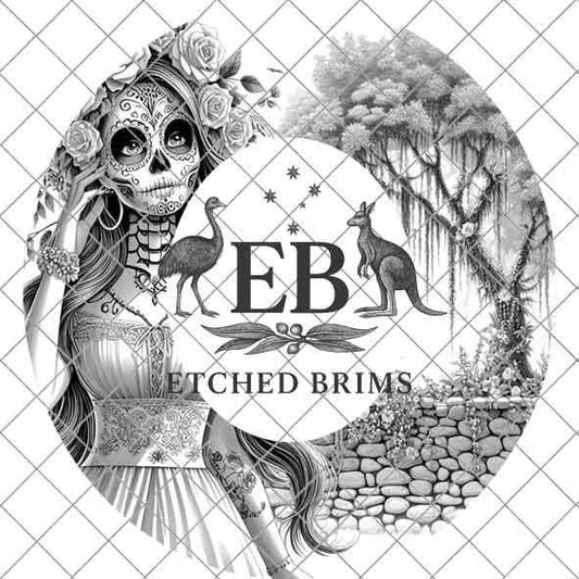 Sugar Skull Girl Hat 1 Engraving Design, Laser Brim Template, Day of the Dead, Western Hat File, Cowgirl Brim Design, Digital Download EB160