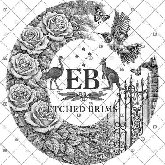 Roses, Butterflies and Hummingbird Hat Burning Template for Laser Engraving and Hand Burning, PNG and 4 page PDF included, EB1180