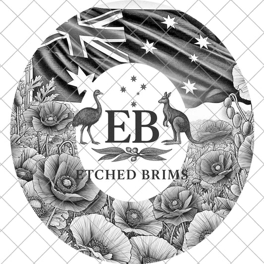 Australian Flag and Poppies, Hat Burning Design, PNG Laser Engraving Template, EB983