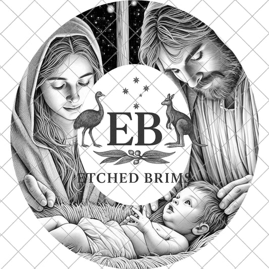 Mary Joseph Baby Jesus, Hat Engraving Template, Nativity Scene Holy Family Laser Etching Design for Wide Brim Hats, EB906