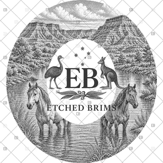 Wild Horses River Scene, Hat Burning Design, Laser Hat Engraving, Digital Download PNG, Wide Brim Hat File, EB1257
