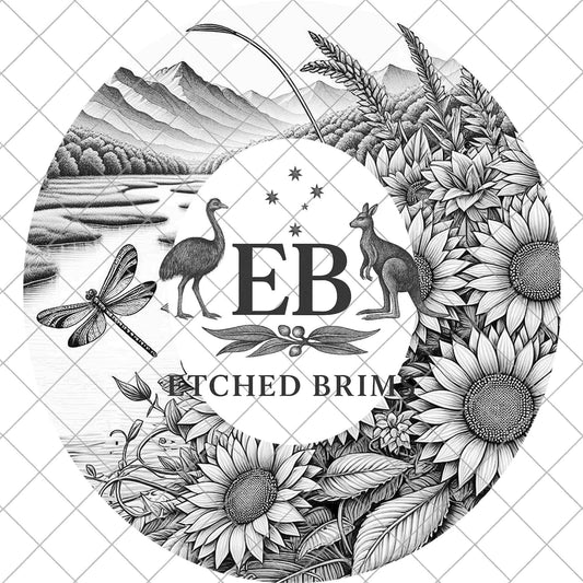 Sunflowers, Mountains and Dragonfly, Hat Burning Design, Laser Engraving Template, PNG, PDF included, EB987