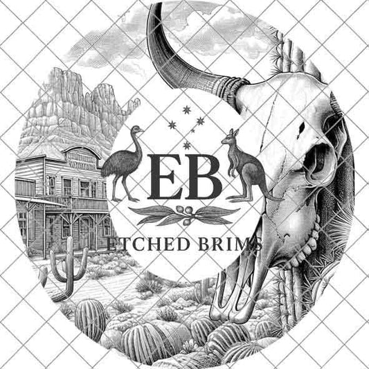 Longhorn Skull Western 6, Western Brim PNG Template, Digital Laser Burn Design for Wide Brim Faux Suede Hats, Laser Hat Burning File EB199