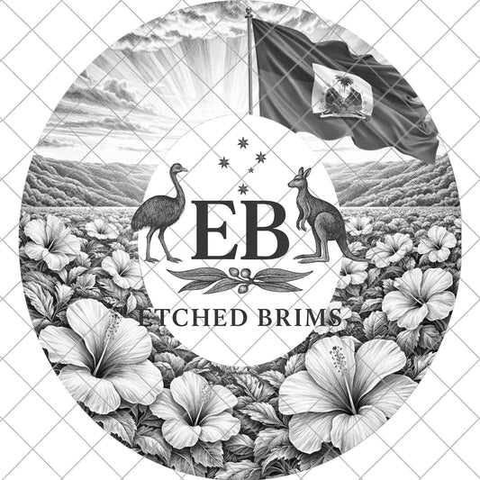 Haiti Flag and Hibiscus Flowers, Hat Engraving, Laser Burning Template (PNG PDF), EB1096