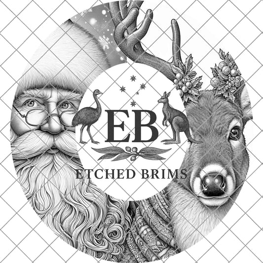Santa & Reindeer Christmas, Hat Burning Design, Festive Digital Download, Hat Burning Template, Wide Brim Hat Design, Hat Stencil, EB686