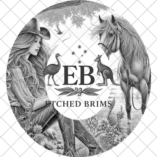Cowgirl and Horse Hat Burning Design, Digital Download PNG, PDF, Pyrography Art, Laser Engraving Design, Printable Stencil, EB940